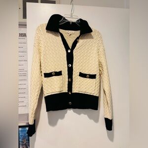 Marled Cream and Black Button-Up Cardigan